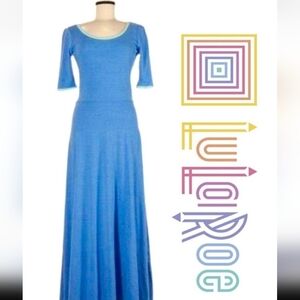 LuLaRoe Ana Ringer Heathered Blue with Sea-foam Green Trim Maxi Dress